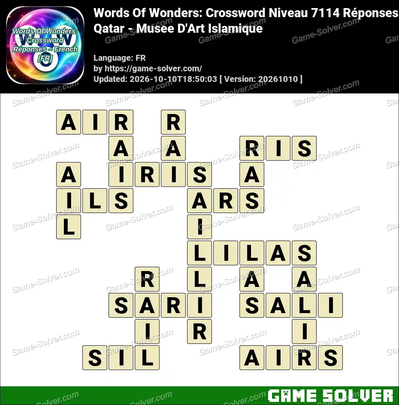 Words Of Wonders: Crossword Niveau 7114 Réponses – Qatar – Musee D’Art Islamique